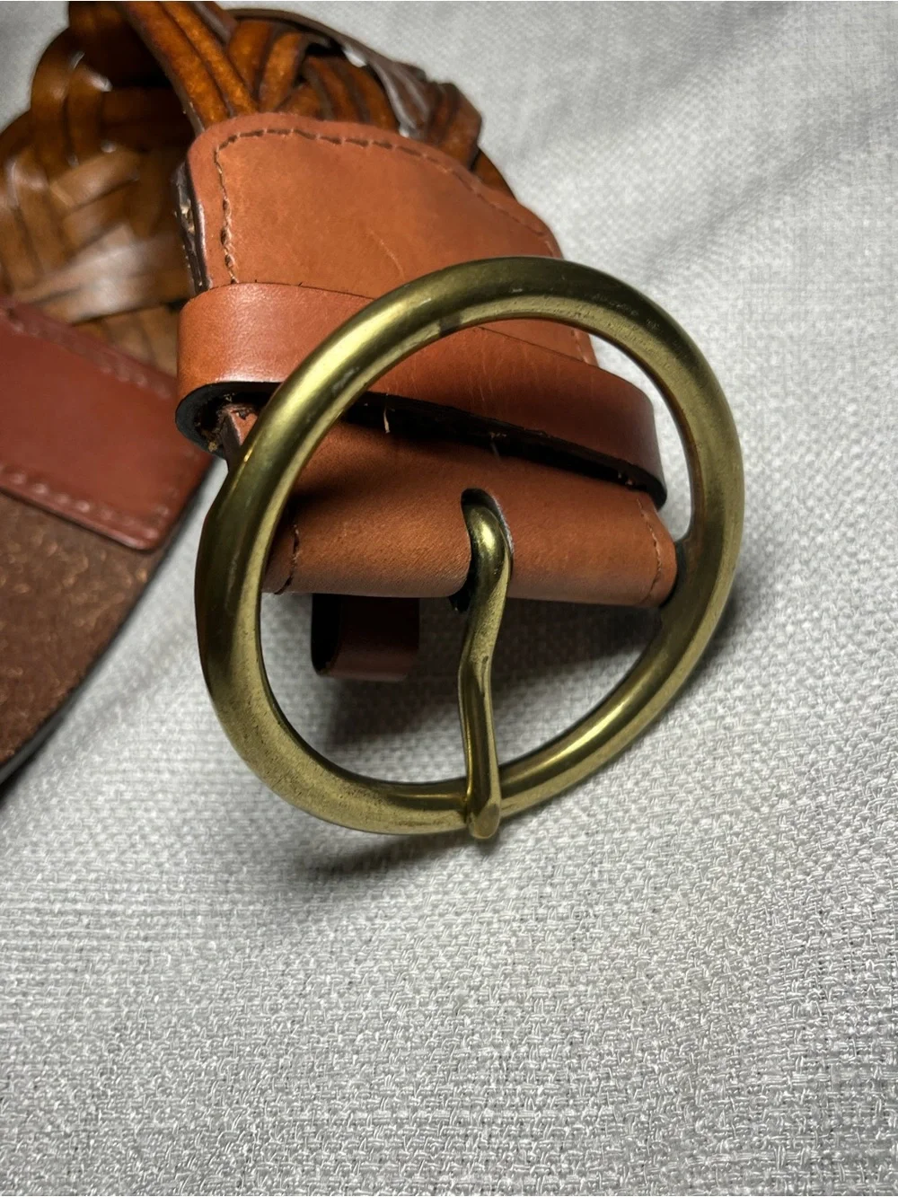 Brown Braided Leather Belt - Classic Tan Womens L